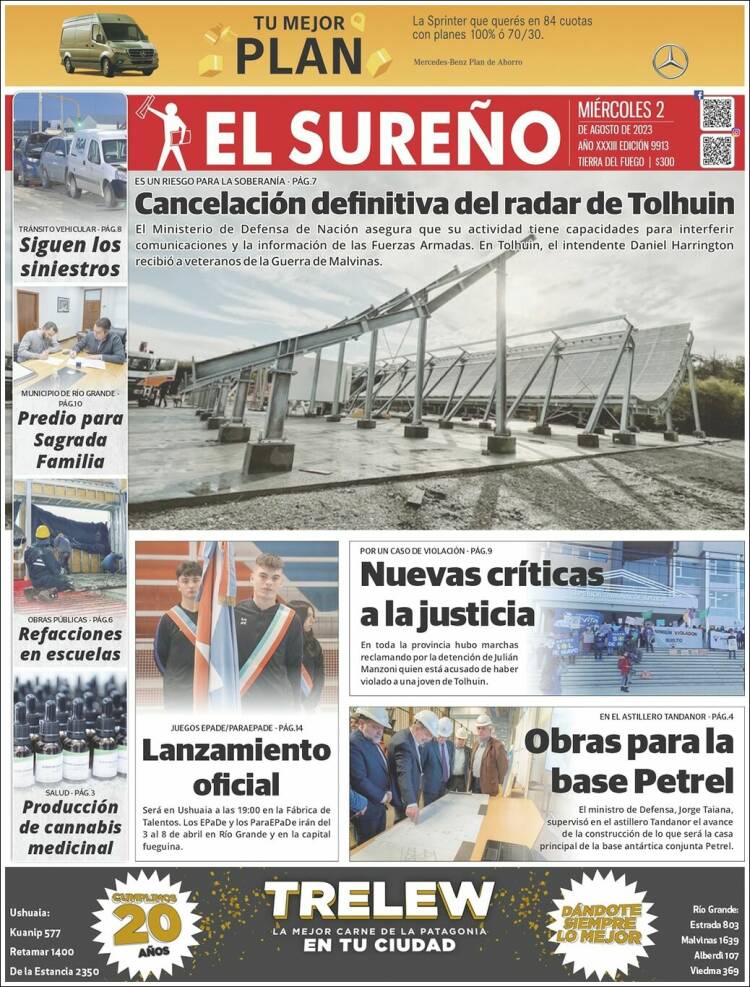 Portada de Diario El Sureño (Argentina)