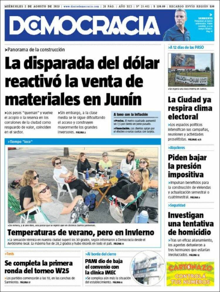 Portada de Diario Democracia (Argentina)