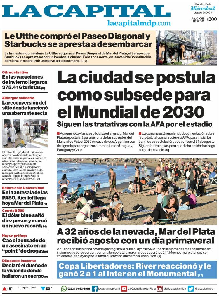 Portada de Diario La Capital - Mar del Plata (Argentina)