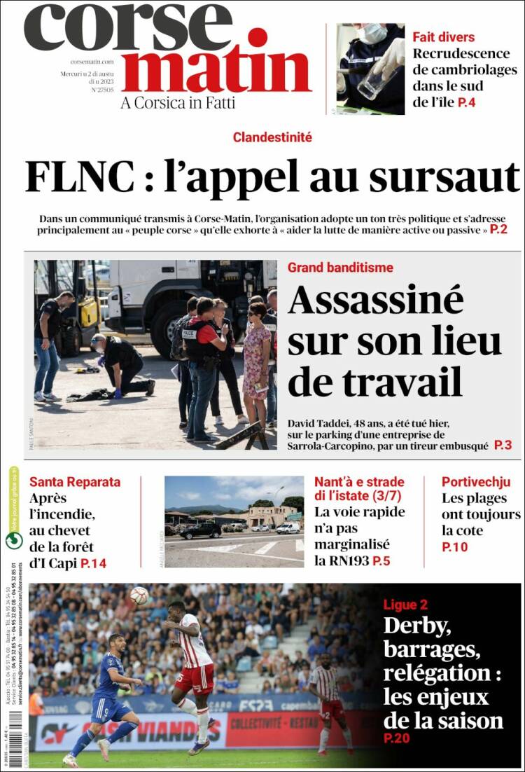 Portada de Corse-Matin (Francia)