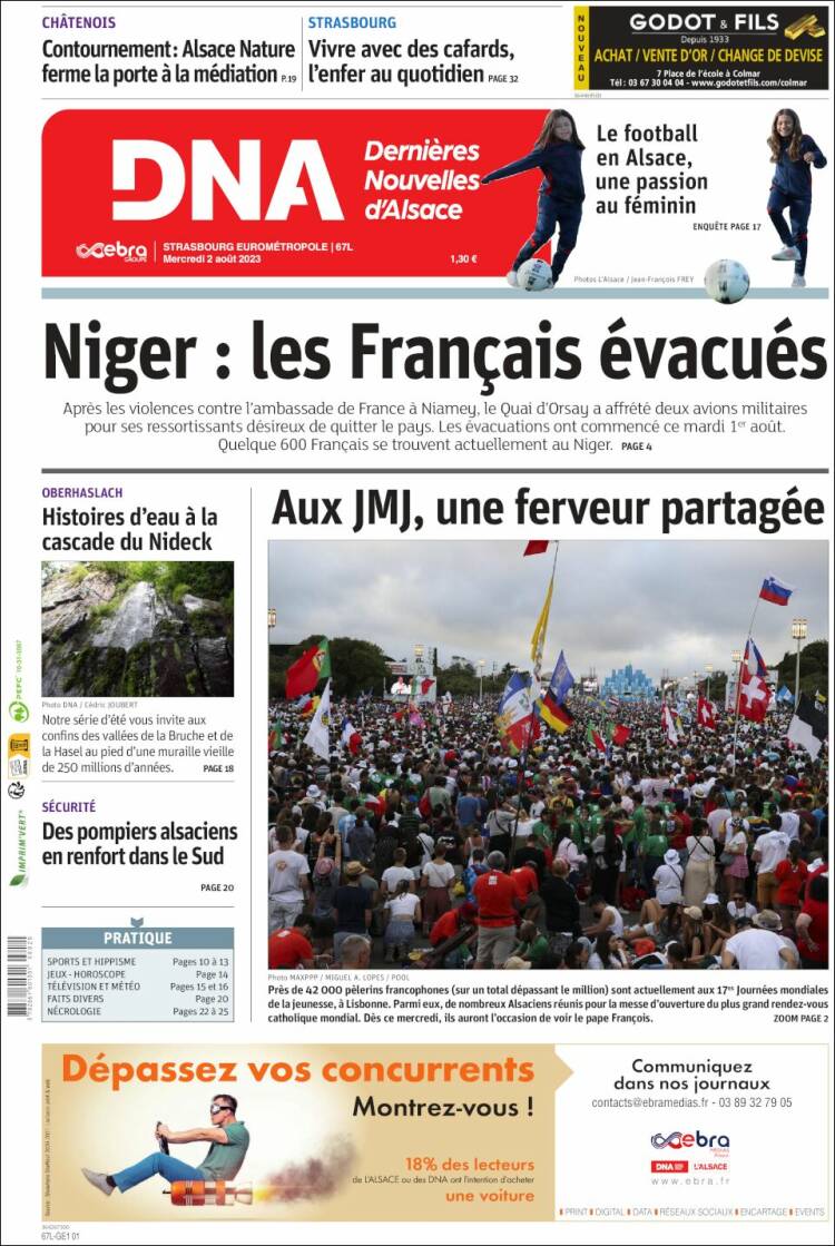 Portada de Les Dernières Nouvelles d'Alsace (Francia)