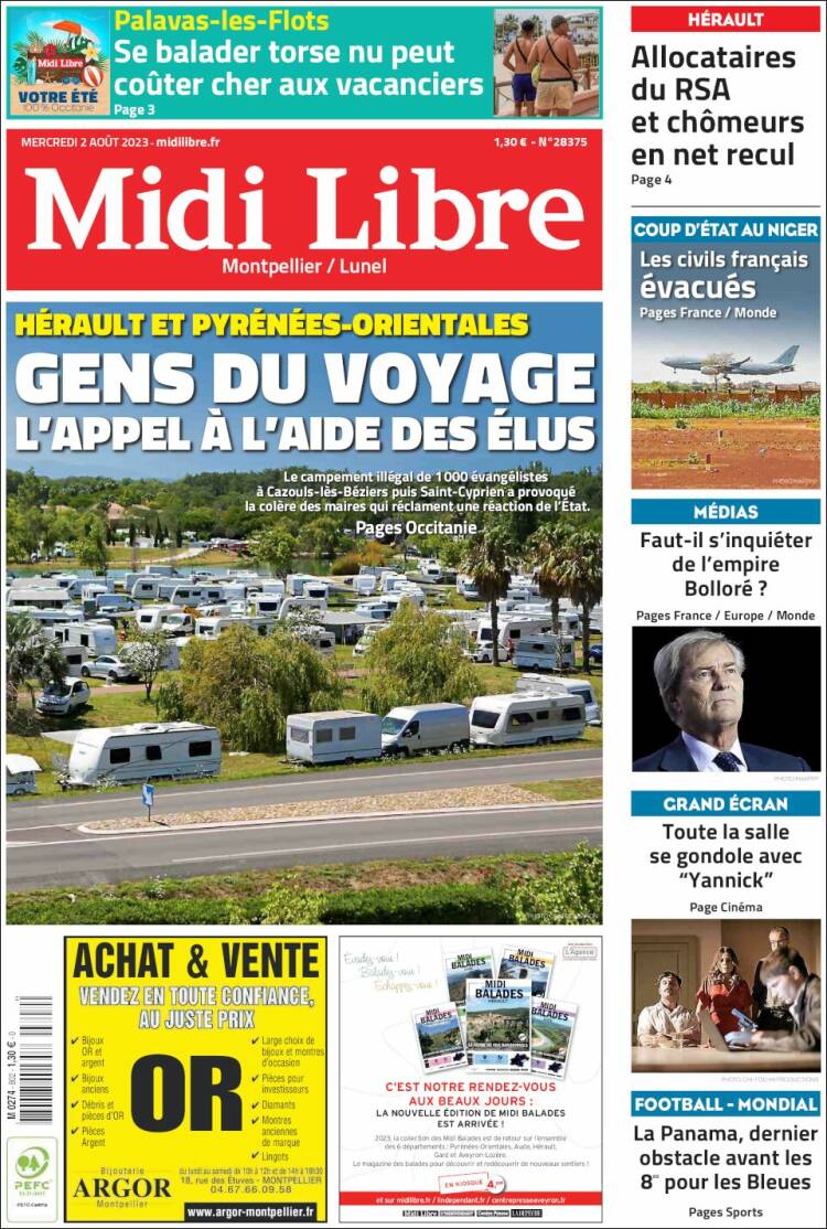 Portada de Midi Libre (Francia)