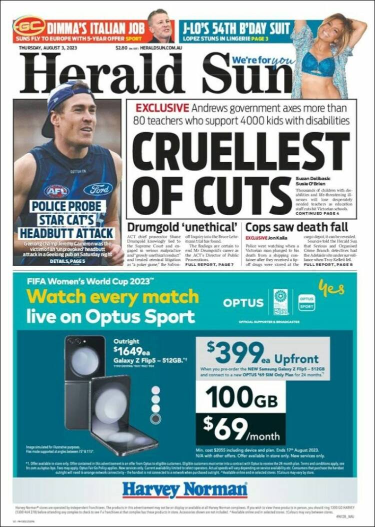 Portada de Herald Sun (Australia)