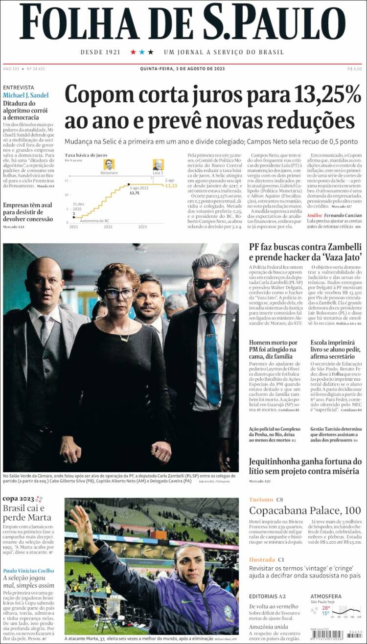 Portada de Folha de São Paulo (Brasil)