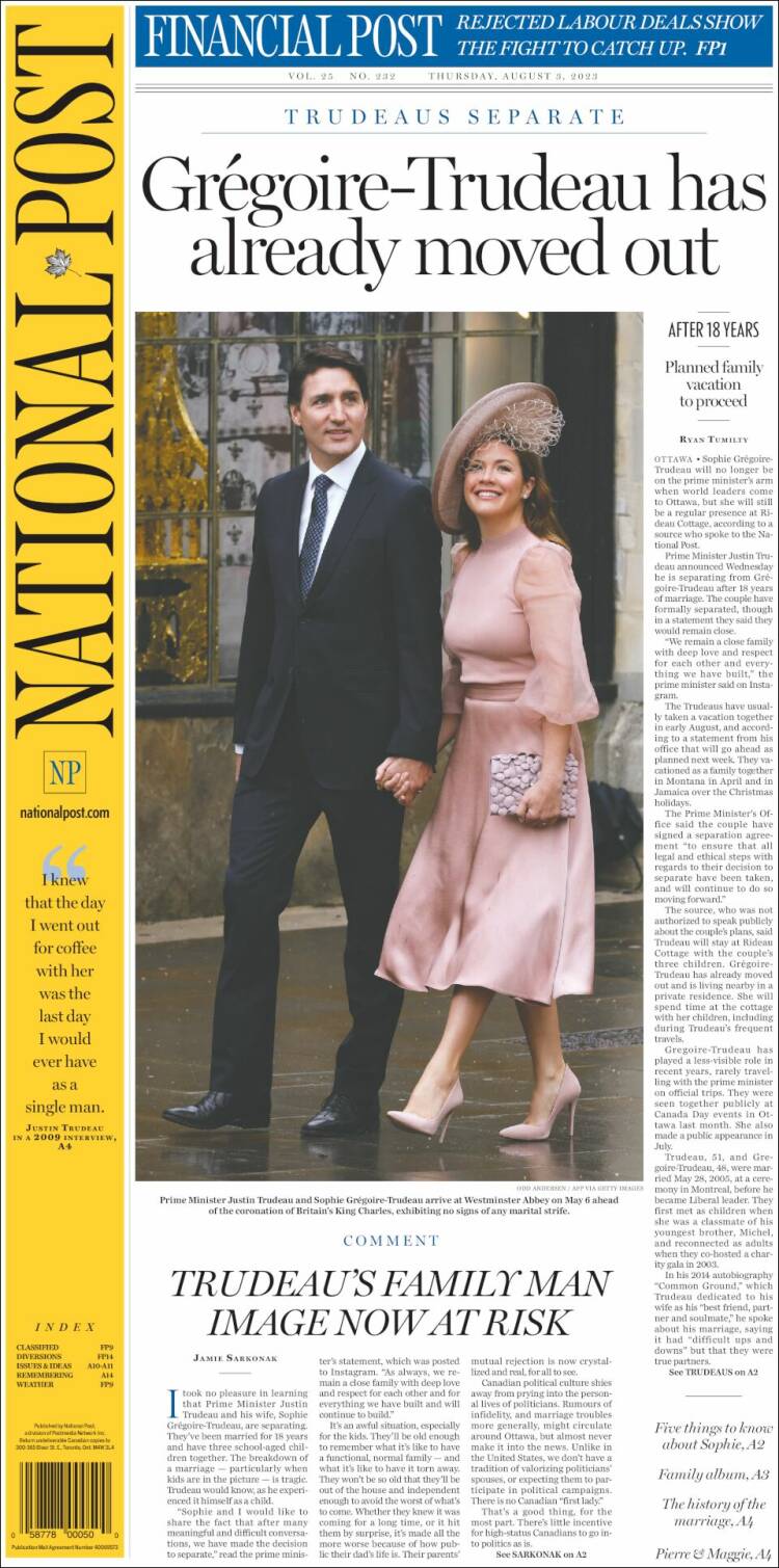 Portada de The National Post (Canadá)