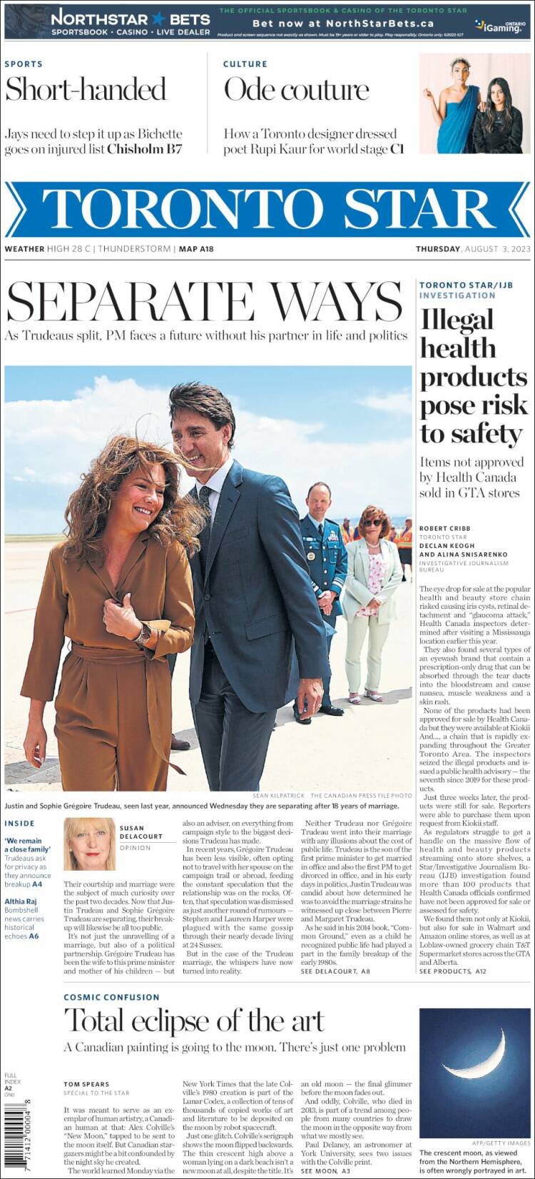 Portada de The Toronto Star (Canadá)