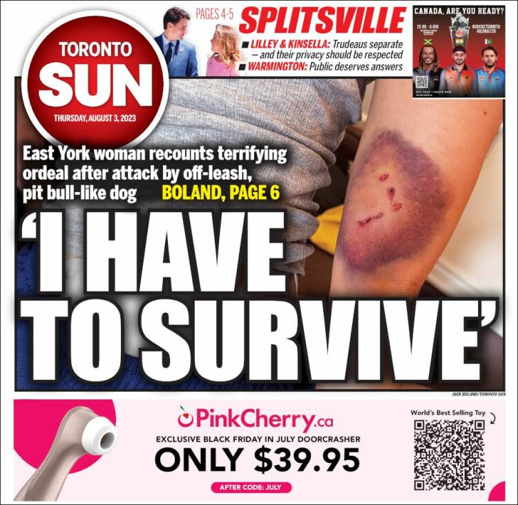 Portada de The Toronto Sun (Canadá)