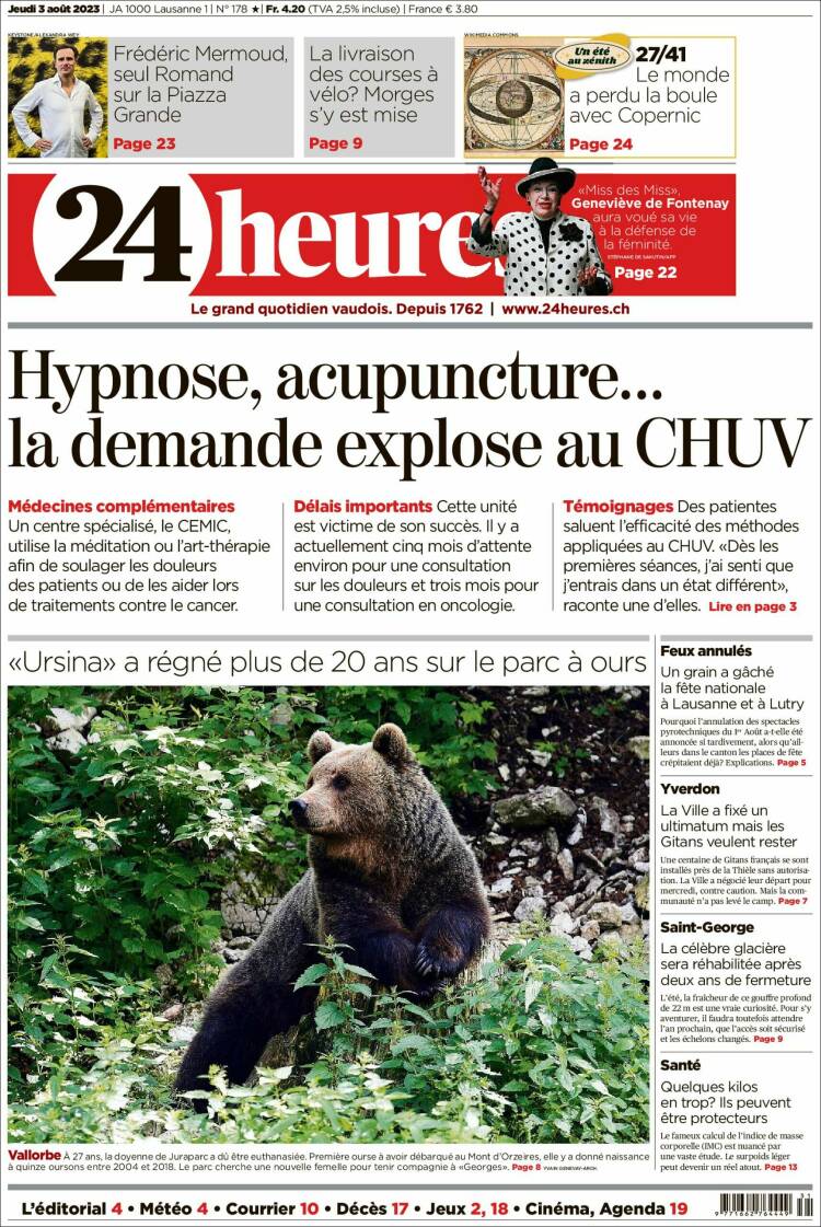 Portada de 24 Heures (Suisse)
