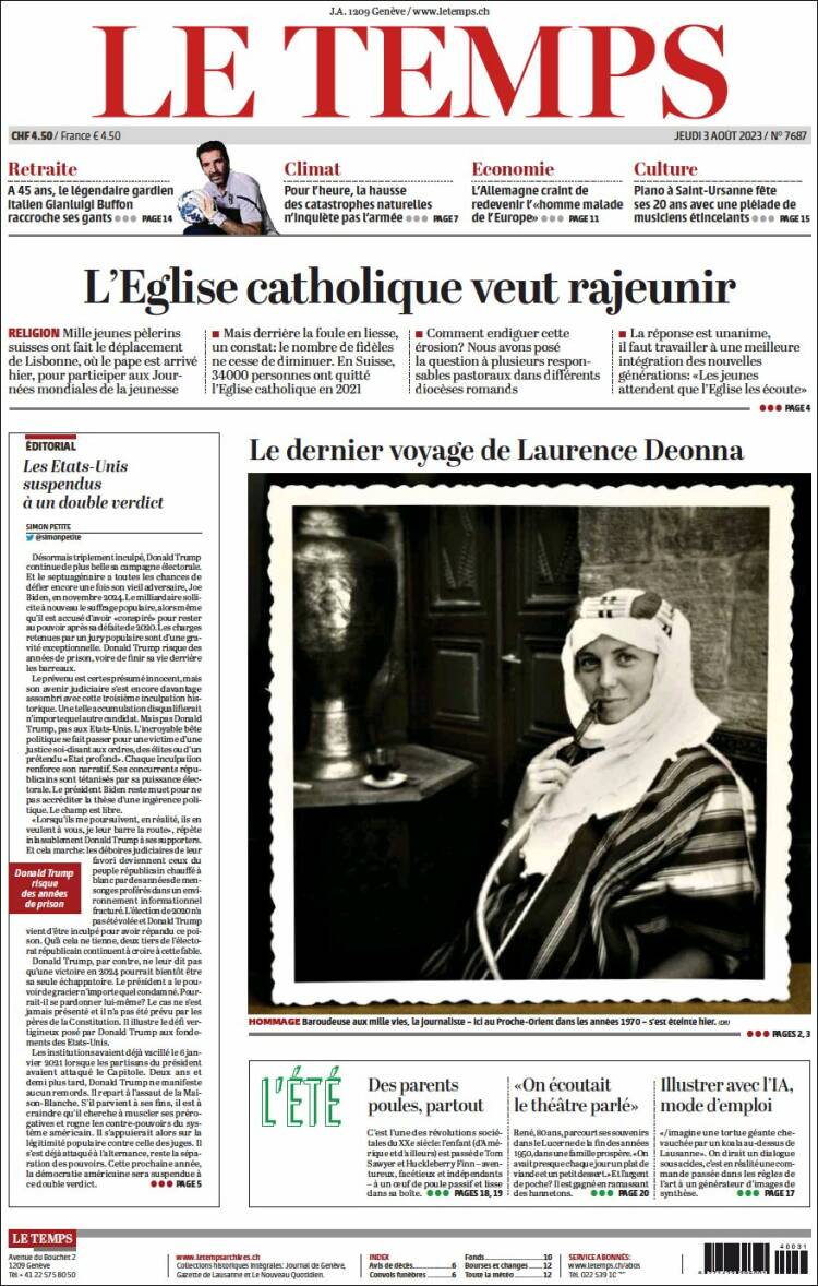Portada de Le Matin (Suisse)