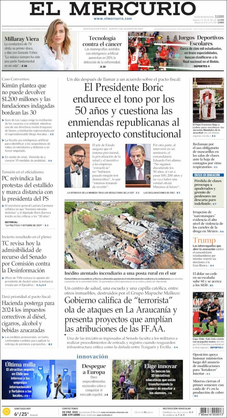 Portada de El Mercurio (Chile)