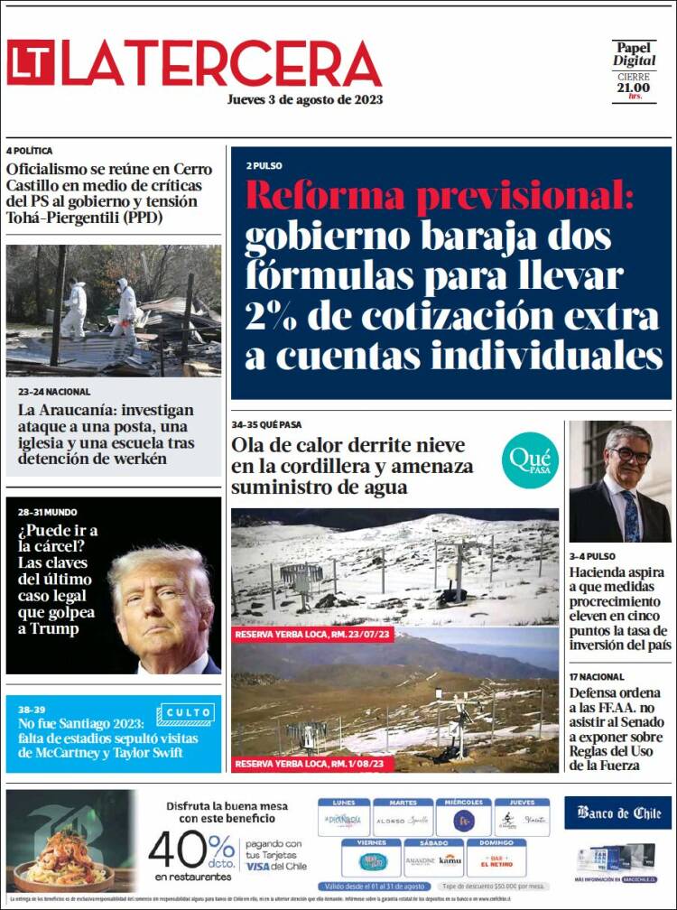 Portada de La Tercera (Chile)