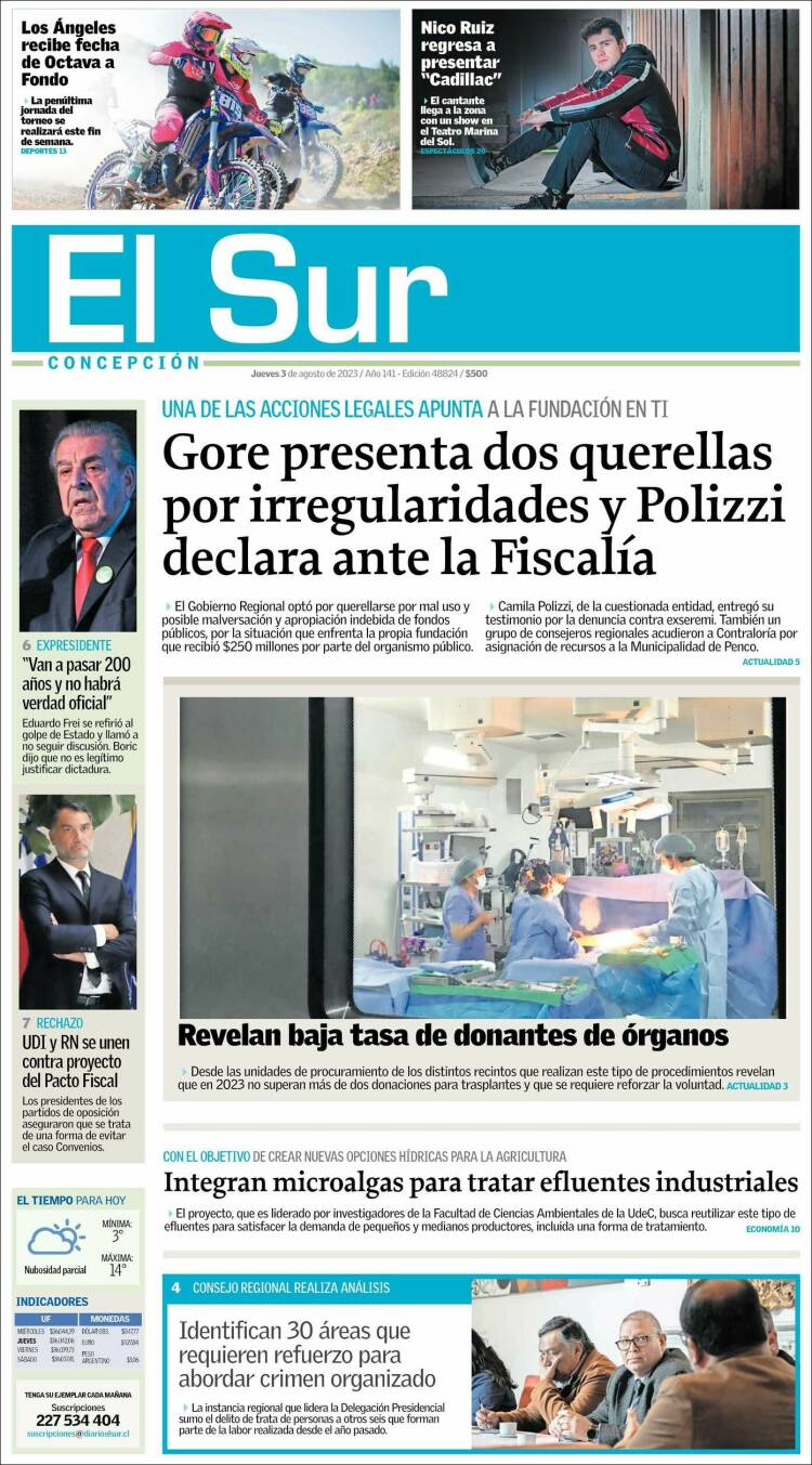 Portada de El Sur (Chile)
