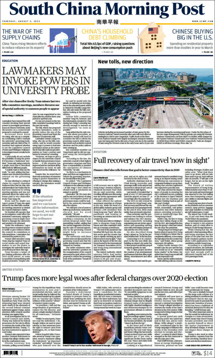 Portada de South China Morning Post (China)