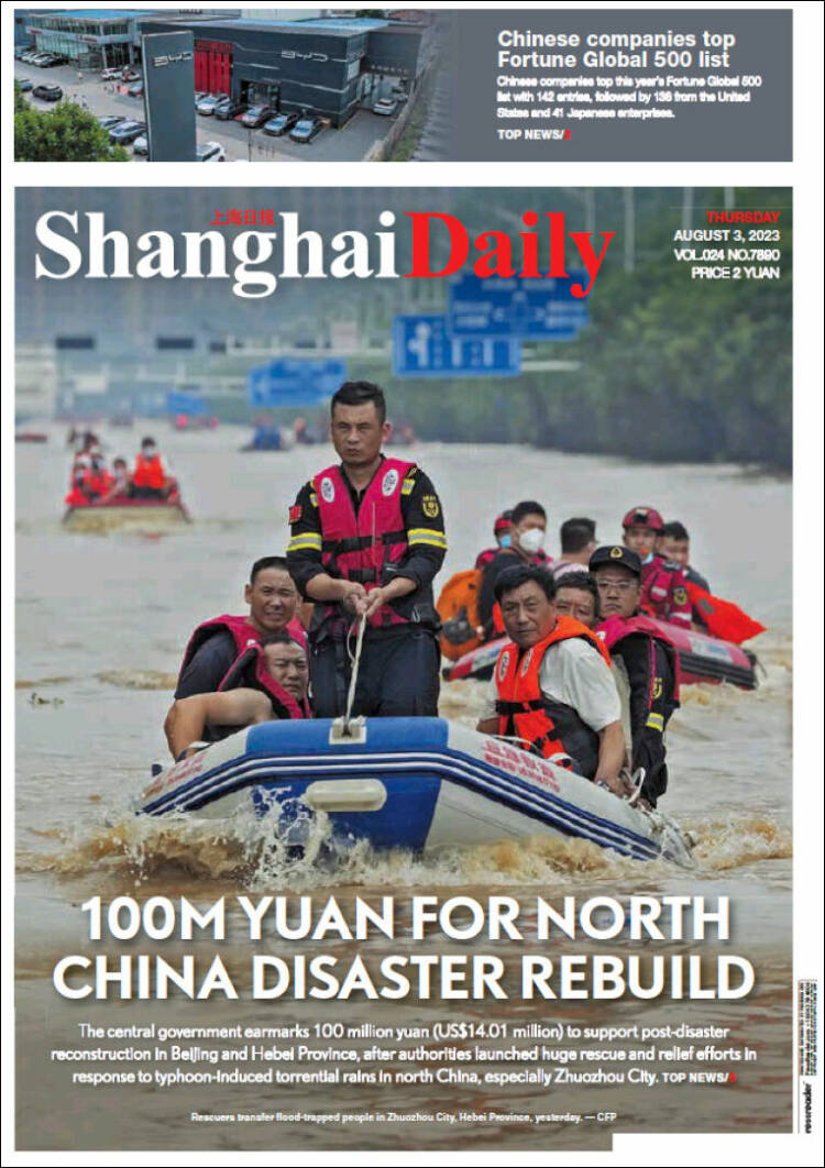 Portada de Shanghai Daily (China)