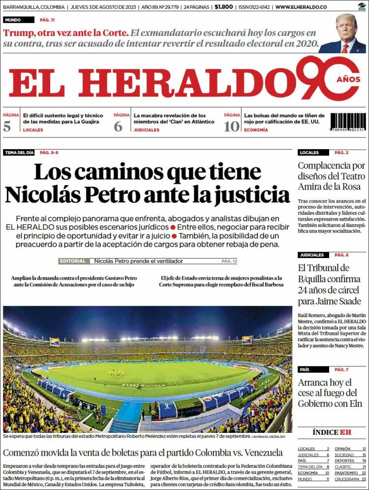 Portada de El Heraldo (Colombia)