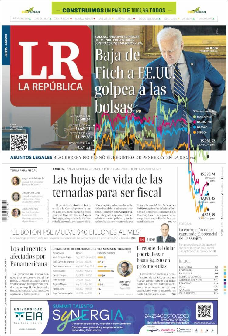 Portada de La Republica (Colombia)