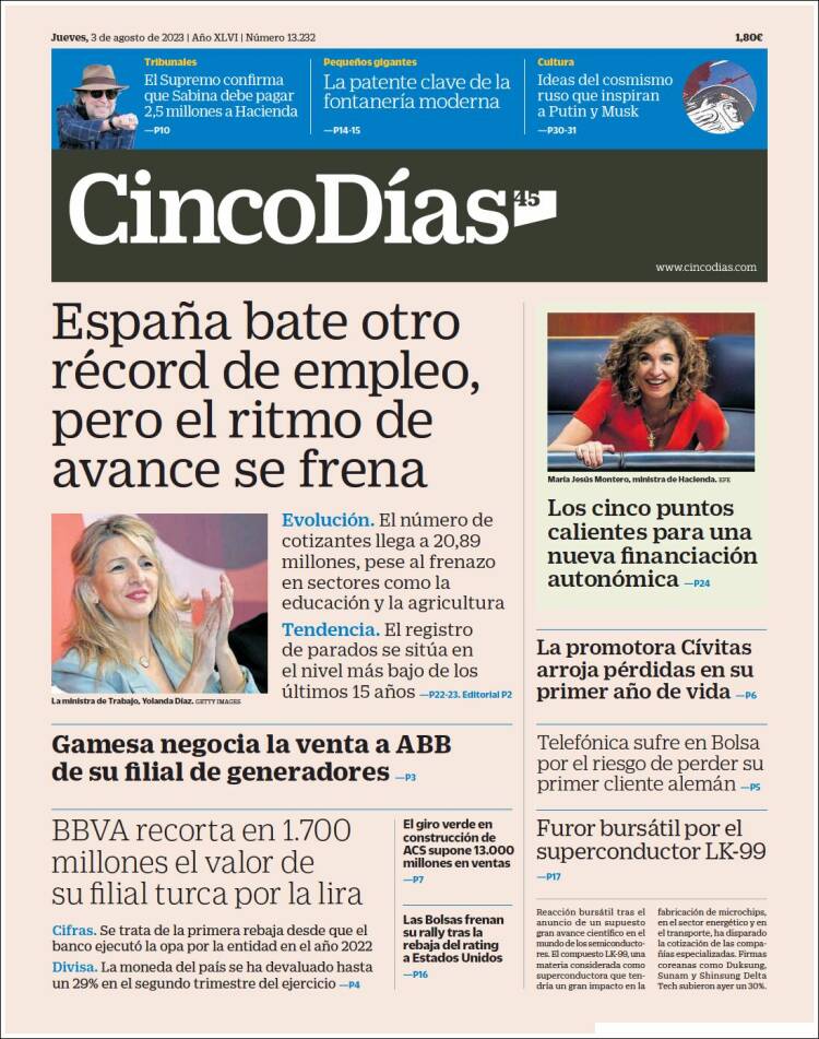 Portada de Cinco Días (Espa&ntilde;a)