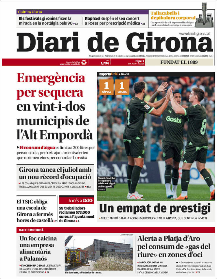 Portada de Diari de Girona (España)