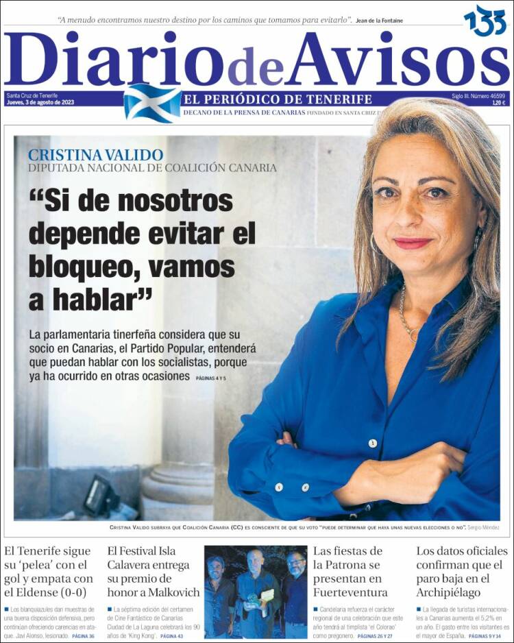 Portada de Diarios de Avisos (España)