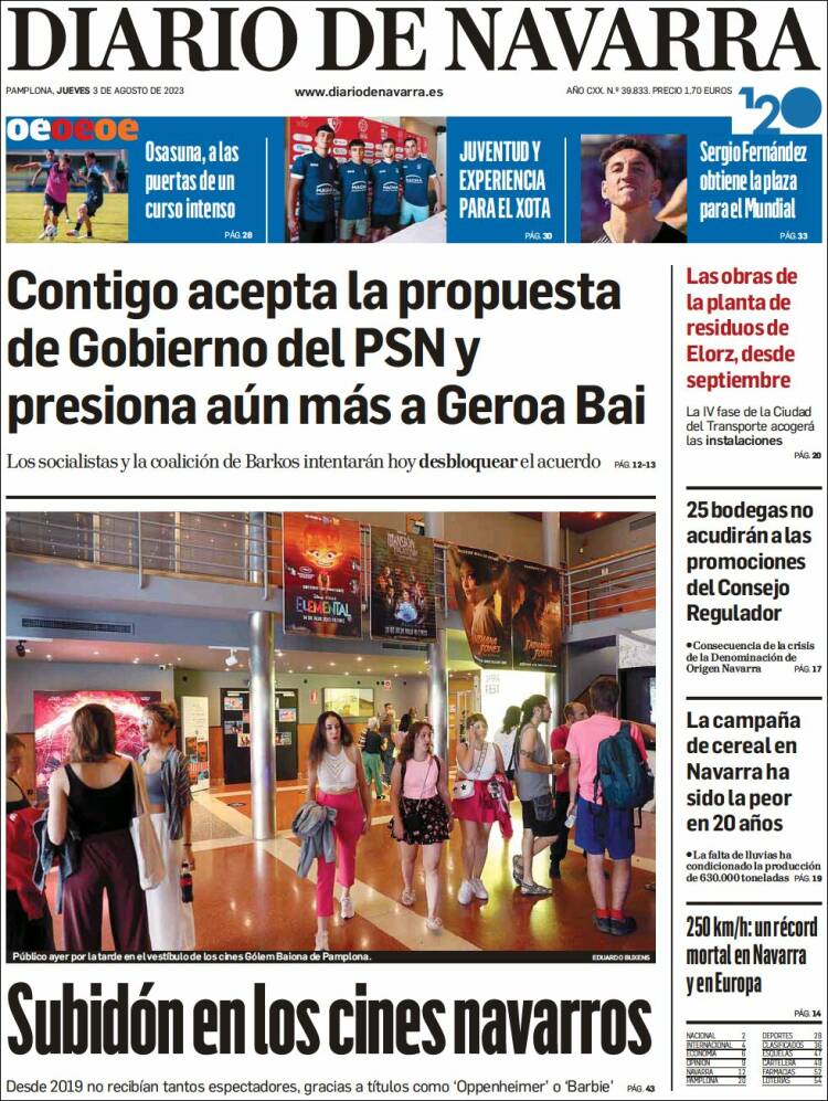 Portada de Diario de Navarra (Spain)