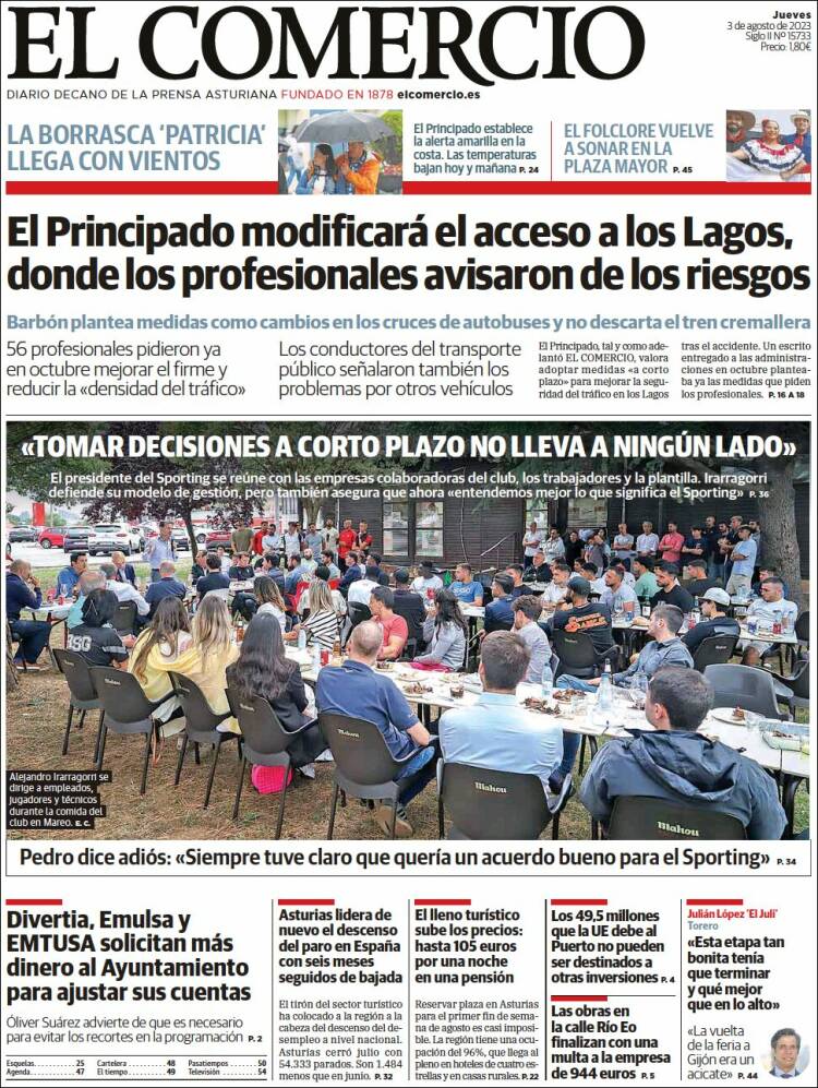 Portada de El Comercio - Gijón (España)