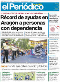 Portada de El Periódico de Aragón (España)