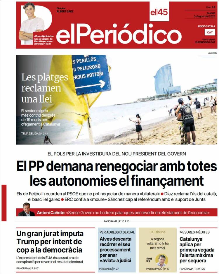 Portada de El Periódico de Catalunya (España)