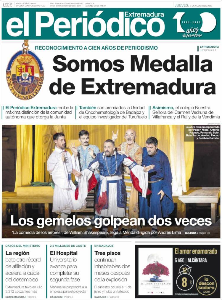 Portada de El Periódico de Extremadura (España)