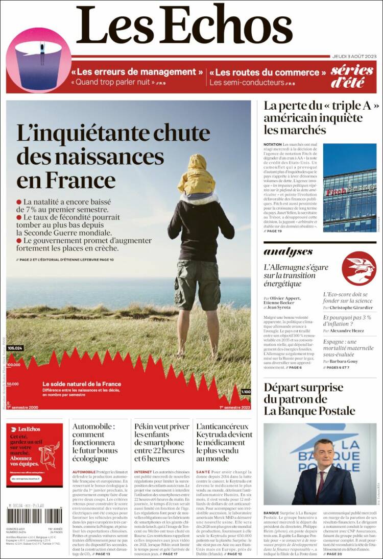 Portada de Les Echos (France)