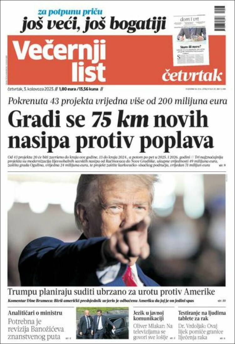 Portada de Večernji (Croacia)