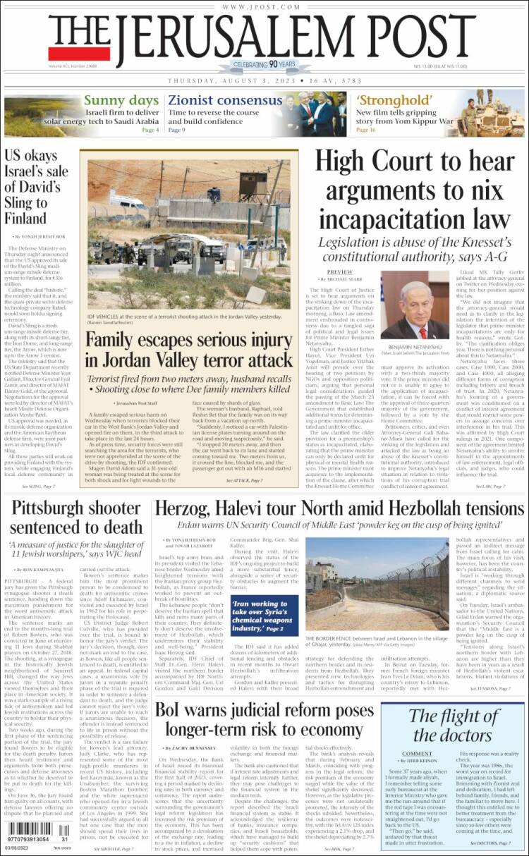 Portada de The Jerusalem Post (Israel)