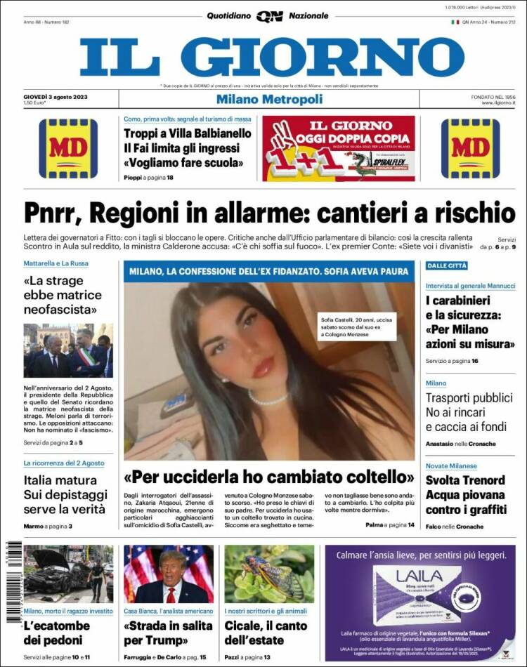 Portada de Il Giorno (Italia)