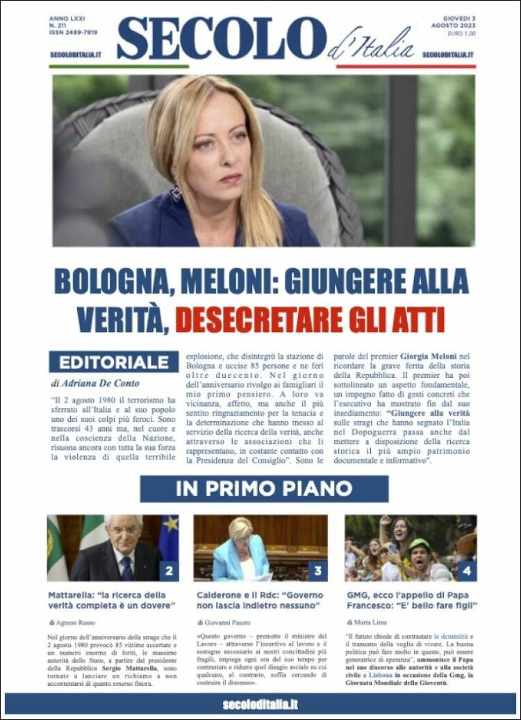 Portada de Secolo d'Italia (Italia)