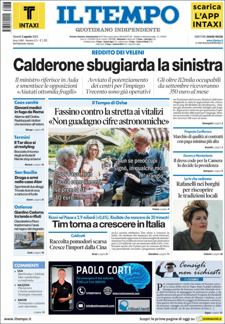 Portada de Il Tempo (Italia)