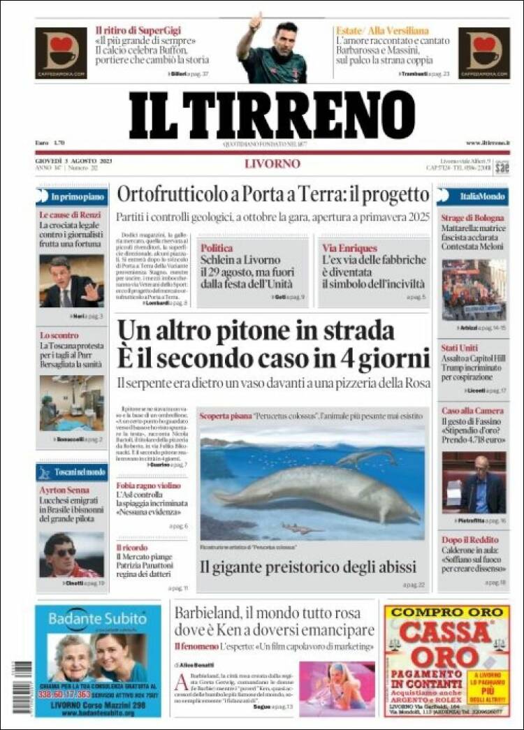 Portada de Il Tirreno (Italia)