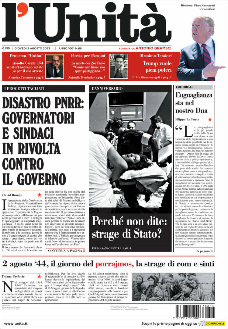 Portada de l'Unità (Italia)