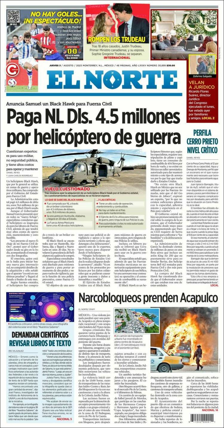 Portada de El Norte (M&eacute;xico)