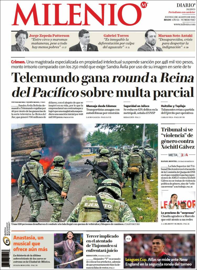 Portada de Milenio - Jalisco (M&eacute;xico)