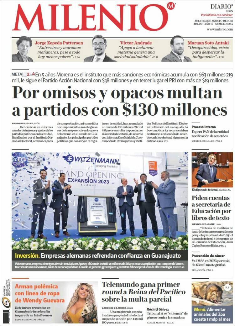 Portada de Milenio de León (M&eacute;xico)