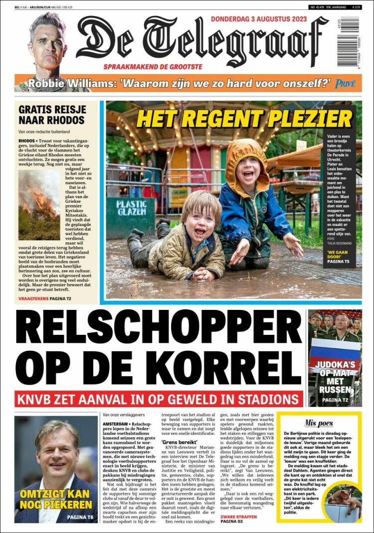 Portada de De Telegraaf (Pays-Bas)