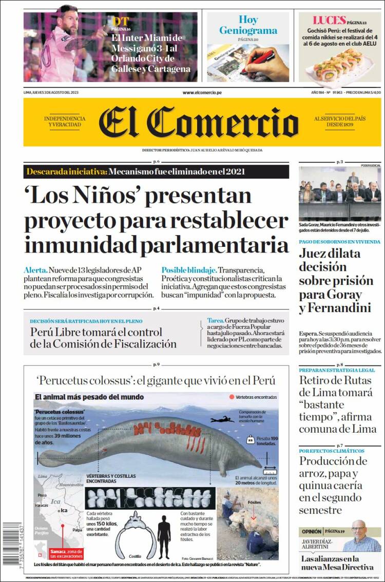 Portada de El Comercio (Perú)