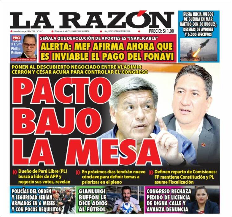 Portada de La Razón (Perú)