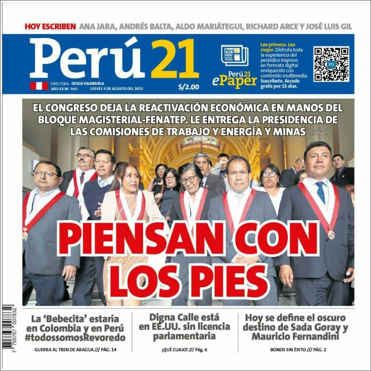 Portada de Perú 21 (Perú)