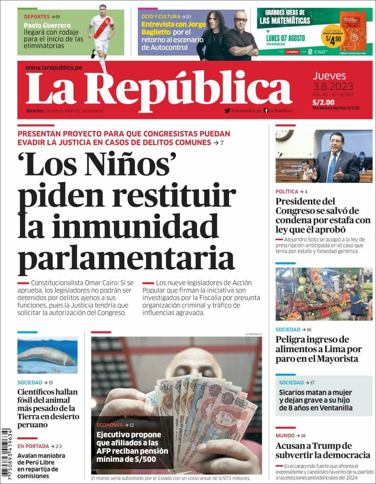 Portada de La Republica (Perú)