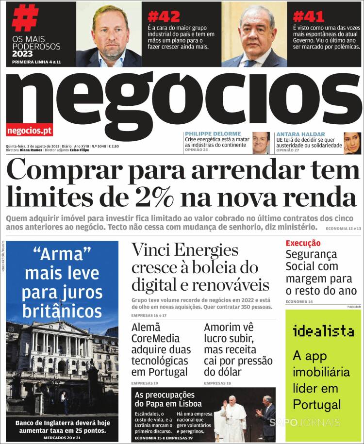 Portada de Jornal de Negócios (Portugal)
