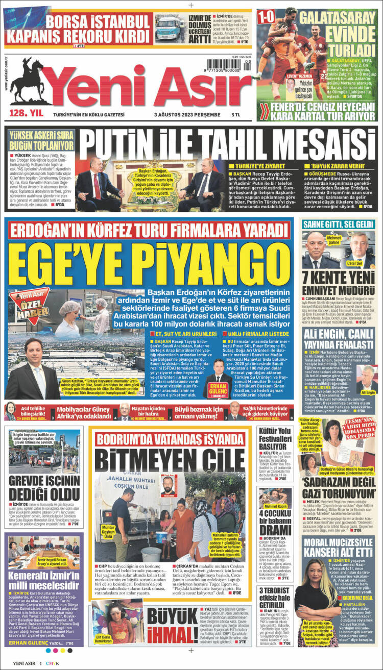 Portada de Yeni Asır (Turqu&iacute;a)