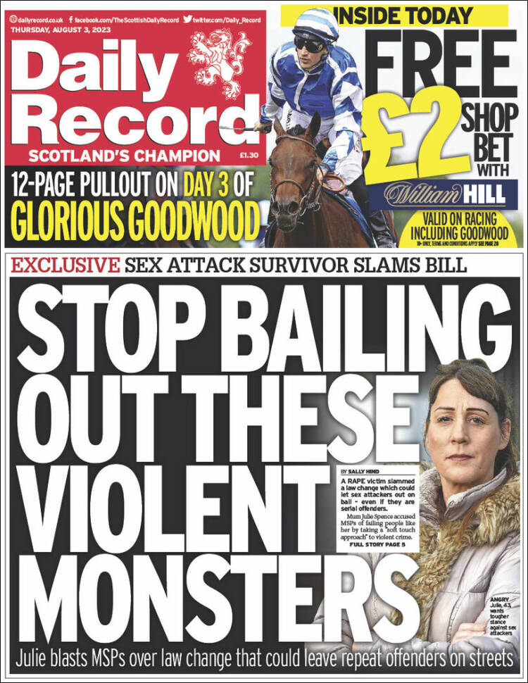 Portada de Daily Record (Reino Unido)