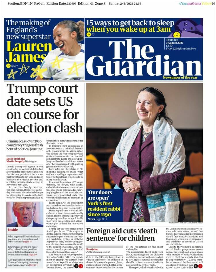 Portada de The Guardian (Reino Unido)