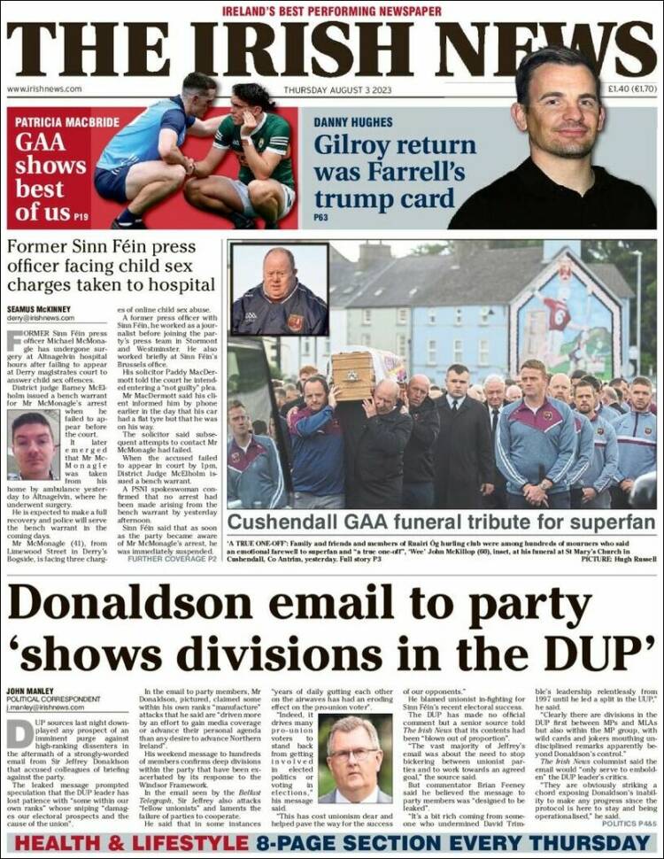 Portada de Irish News (Reino Unido)