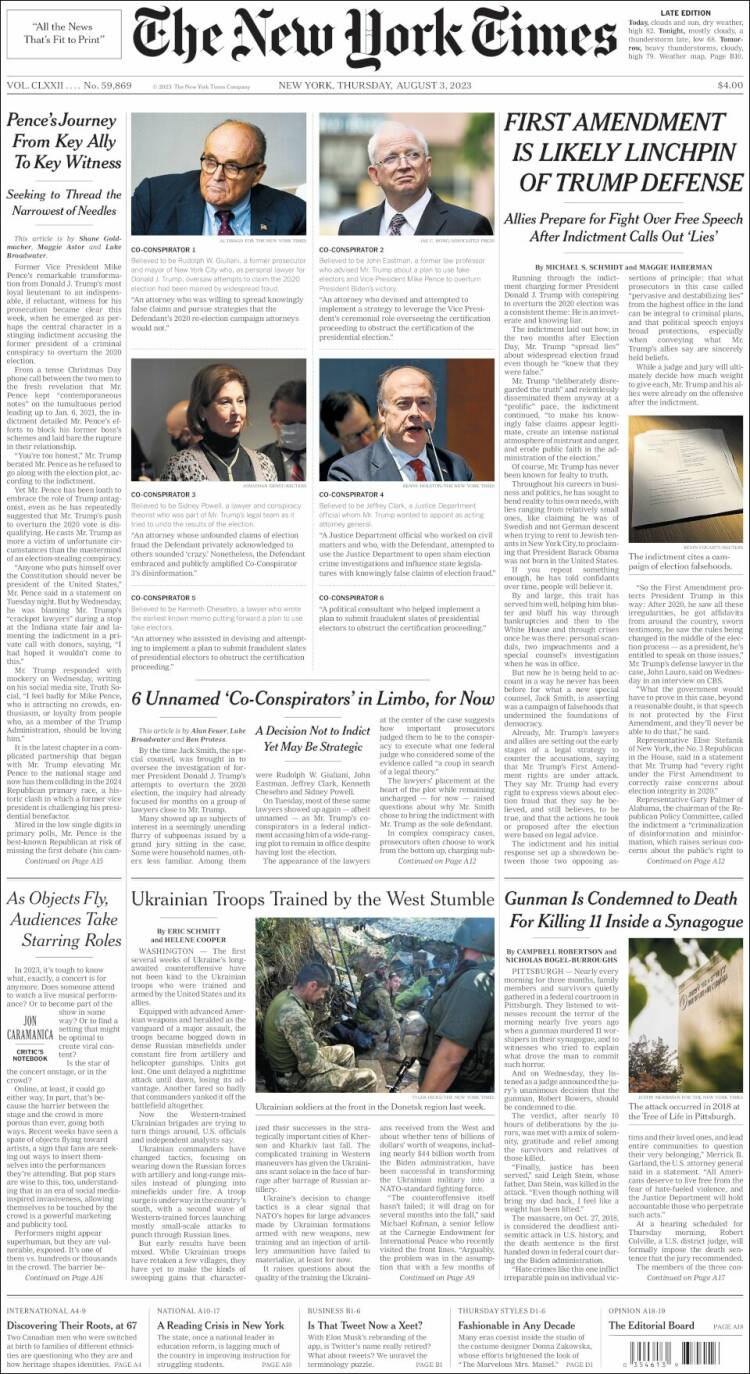 Portada de New York Times (USA)